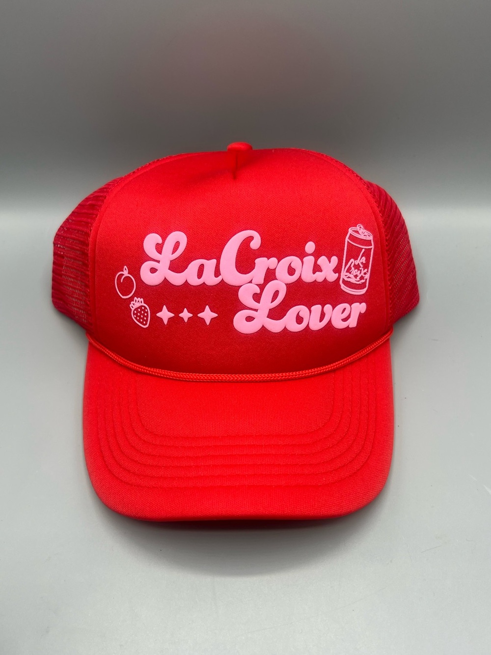 LaCroix Lover Trucker Hat Berry Red Pink Puff Print Snapback Cap